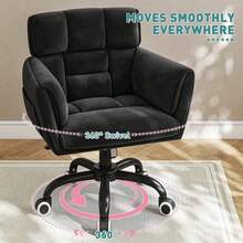 Home Office Chair With Wheels & Side Pockets Vanity Chair Adjustable Height Soft Upholstered Modern Desk Chair With Backrest & Arm Bedroom, - 黑色 - 查看 6