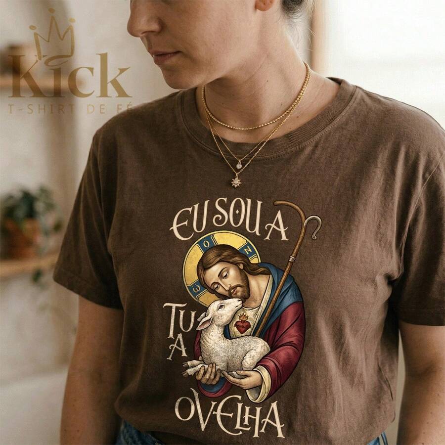 Women's Christian T-Shirt "Sheep Of Jesus," Religious Style, In Premium Cotton - 鏽棕色 - 查看 1