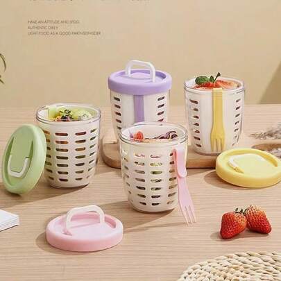 Bộ 2 cốc và 1 nĩa ăn salad, hộp đựng thức ăn sáng di động, cốc đựng trái cây, cốc đựng sữa chua, cốc tập thể dục, cốc du lịch, bình nước, dụng cụ làm bánh nhà bếp - Thích hợp cho gia đình, văn phòng, trường học và du lịch