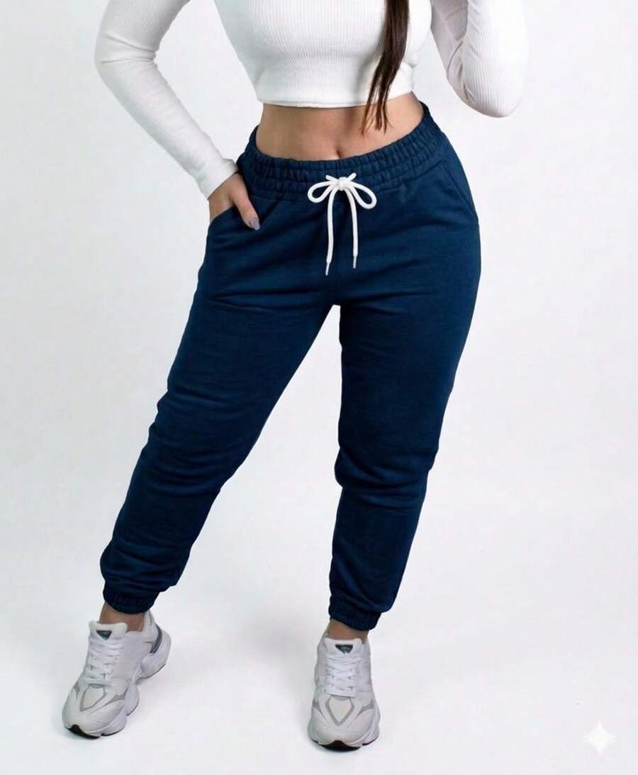 Women's Sweatpants, Cold Weather Winter Fashion - PANTALONES DEPORTIVOS AZULES - Ver 1
