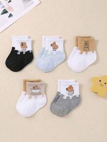 20/10/5 Pairs Soft & Comfortable Baby Cartoon Capybara Jacquard Pattern Mid-Calf Socks, Boys Toddler Animal Pattern Athletic Socks, Breathable Elastic Non-Binding Daily Socks, Suitable For 0-36 Months Babies All Seasons, Back To School Essential, Baby Socks, Boys Socks, Toddler Socks, Mid-Calf Socks, Capybara Socks, Cartoon Socks, Back To School Children's Spring/Summer Wardrobe - Multicolor - View 2