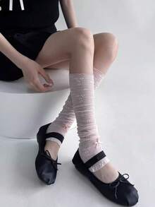 1 Paar dünne Spitzen-Mesh Blumen Beinwärmer, zarte Mesh-Textur mit exquisitem Blumenmuster, gerafftes Design für lässigen Stil, gezackter Saum für jugendlichen Look. Geeignet für Mary Jane Schuhe, Ballettschuhe, ideal für Frühlings-/Herbstoutfits, perfekt für den Arbeitsweg, Dates und lässige Anlässe - Verschiedenfarbig - Übersicht 5