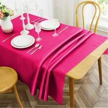 1pc Multi-Color Satin Tablecloth, Wedding Decoration Tablecloth, Party Decor Tablecloth - Hot Pink - View 7