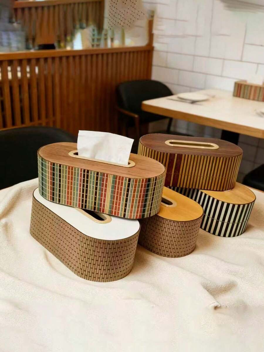 1pc Oval Tissue Box, Luxury Minimalist Household Tissue Holder, Multi-Functional Modern Desktop Decor For Living Room - Multicolor - View 1