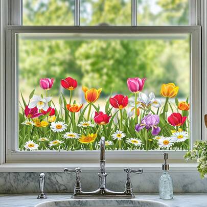 1张亮丽花卉贴纸，营造清新氛围，自粘式设计，易于粘贴，个性化空间装饰