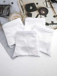 4pcs Women's Lace Trim Soft Ribbed Cotton Panties - White - View 5
