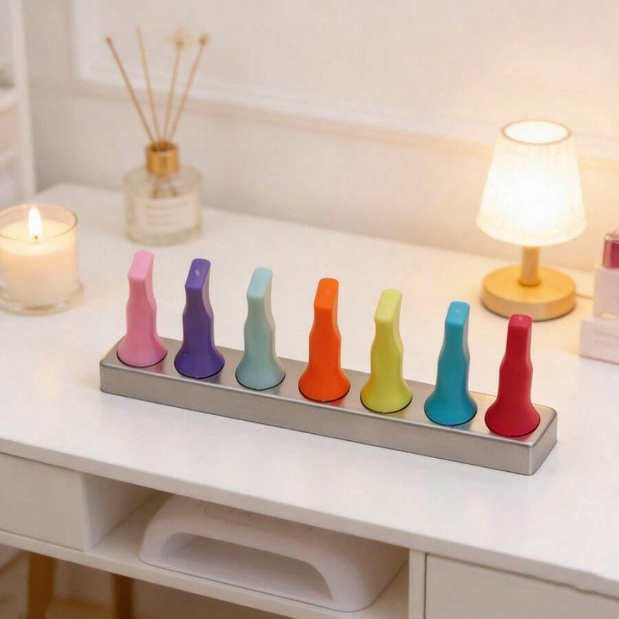 1 Set Metal Integrated Base Portable Nail Art Practice Display Stand, Reusable Magnetic Acrylic Nail Art Practice Display Holder, Acrylic Painting False Nail Practice Stand, Nail Art Tools - Multicolor - View 1