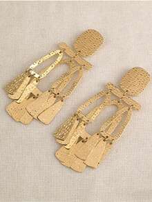 1 pieza Pendientes de aro con colgante de forma geométrica asimétrica, versátil para uso diario y ocasiones festivas, regalo ideal para familiares/amigos - Amarillo Oro - Ver 2