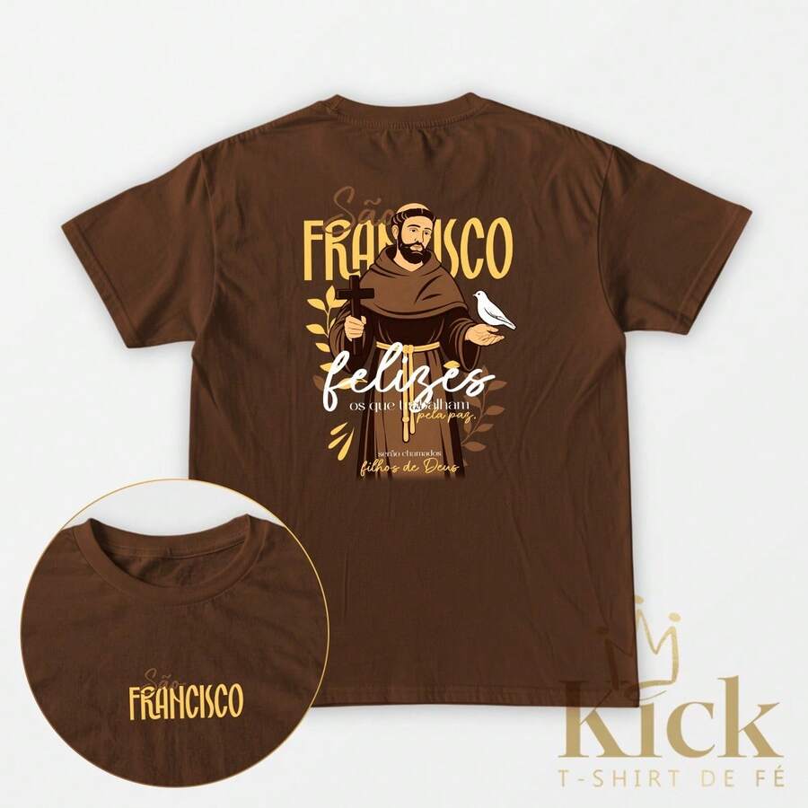 Christian T-Shirt "Saint Francis - Matthew 5:9" Unisex T-Shirt, Religious Style, Casual Cotton - 鏽棕色 - 查看 1