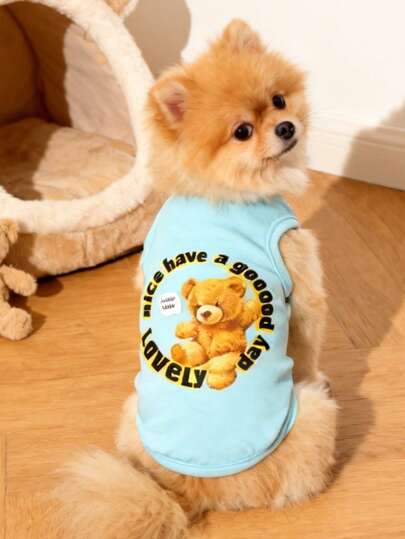 LUCKIE LABO 1pc "Have A Good Day" Bear Graphic Pet Vest, Physical Flea Repellent, Reduce Shedding, Insulation & Breathable, Suitable For Small & Large Dogs, Indoor & Outdoor