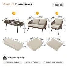 LITTLE TREE 4-Piece Outdoor Patio Furniture Set, Wicker Rattan Conversation Furniture Set With Removable Cushions And Glass Coffee Table For Balcony, Backyard Porch, Poolside - màu nâu - Xem 2