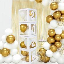 2026 Graduation Party Decorations - 4pcs White Balloon Boxes With "GRAD 2026" Text, Paper Balloon Garland, No Power Needed, No Feathers, Suitable For Graduation Celebration - White - View 13