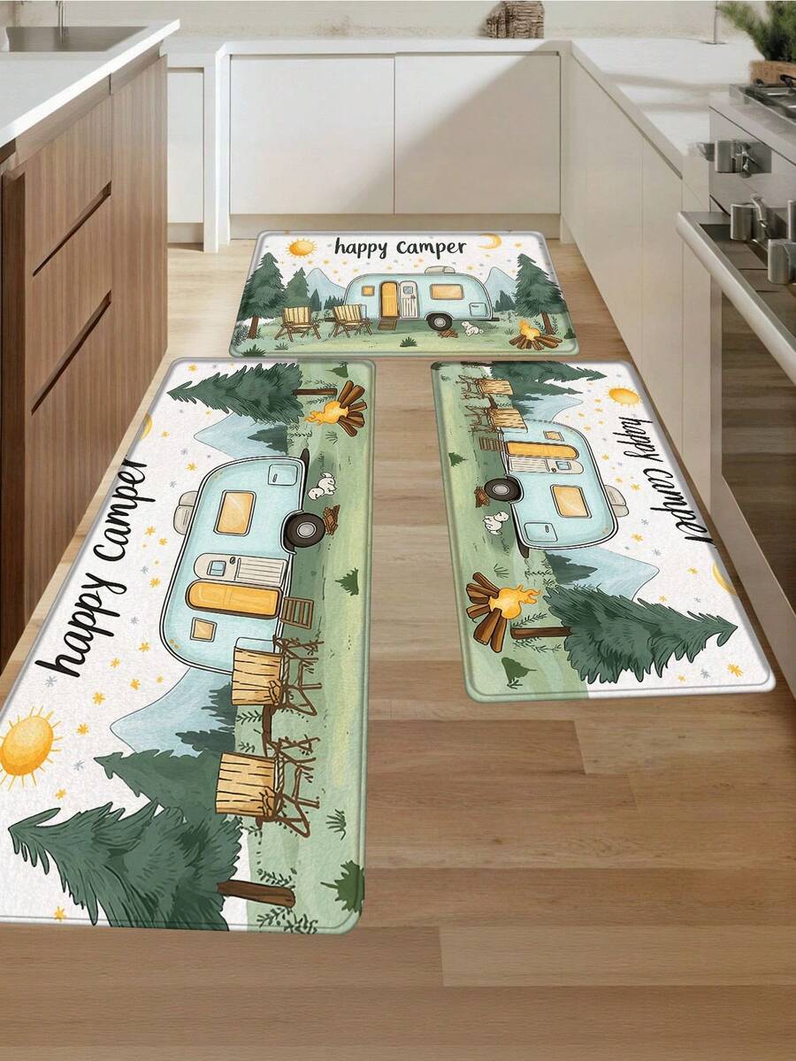 1pc Camper Camping Car Pattern Kitchen Rug, Kitchen Mat, Absorbent & Oil-Resistant Material Comfortable Standing & Walking Kitchen Foot Mat, Kitchen Floor Mat Striped Rug Bathroom Floor Mat, Home Office Area Mat, Laundry Room Sink Mat, Home Decor Kitchen Supplies Kitchen Decoration Kitchen Set Foam Mat - Multicolor - View 1
