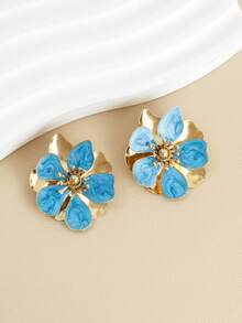 1 Pair Summer Fresh Geometric Asymmetrical Minimalist Elegant Floral Earrings, Ins Style - Multicolor - View 3