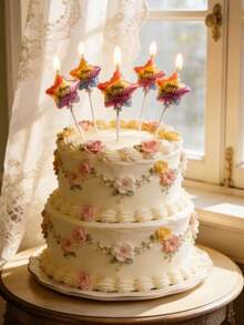 Floral Star Birthday Multicolor Happy Birthday Party Anniversary Cake Decorative Candles - View 7