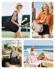 Women's Sports Bag With Integrated Wet Compartment, Lightweight Travel Bag For Weekend Trips, Waterproof Carry-On Bag For Fitness & Travel, Versatile Must-Have - 駝色 - 查看 7