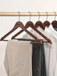 Customized Text/Logo Wooden Clothes Hanger, Non-Slip, Seamless, Suitable For Home, Hotel, Wedding, Laundry Drying - Brown Retro Color - View 5