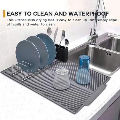 Tấm lót thoát nước bằng silicon, tấm lót thoát nước nghiêng, tấm lót phơi khô, thớt để bàn bếp, tấm lót tủ lạnh và ngăn kéo nhà bếp, tấm lót thoát nước mềm mại như gốm sứ, dễ vệ sinh, chống trơn trượt, chịu nhiệt, chống mài mòn, giá đỡ thoát nước bằng silicon có thể gập lại cho thép không gỉ.