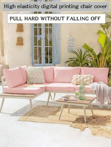 1pc Solid Color Milk Silk Elastic Sofa Seat Cushion Cover, High Elasticity Dust-Proof All Season Suitable For Garden Rattan Sofa Seat Cushion Protector - Baby Pink - View 5