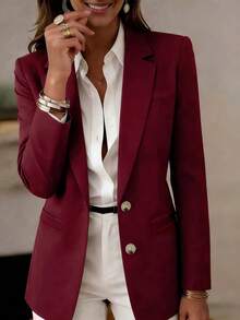 Women's Lightweight Woven Fabric Blazer Jacket, With Collar And Regular Long Sleeves, Suitable For Office Or Casual Wear Spring - Burgundy - View 2