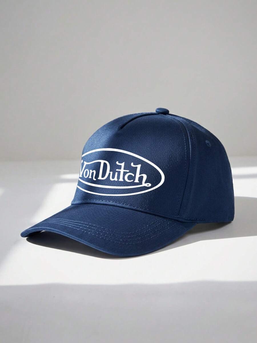 1pcs VonDutch Printed Baseball Cap, Classic Casual Retro Y2K Unisex Baseball Cap, Adjustable Size, Lightweight And Sun Protection, Suitable For Outdoor Sports, Daily Wear, Parties, And - Navy Blue - View 1