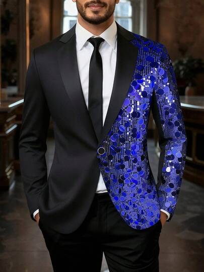 Áo khoác Blazer lấp lánh kim sa dành cho nam, phong cách biểu diễn sân khấu và hộp đêm