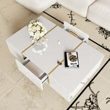 Coffee Table With High-Gloss Finish, Modern And Simple, With 2 Drawers - 白色 - 查看 4