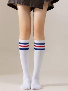5双装/包 女士春秋季三条纹中长及膝袜，适合学生、成人、舞蹈、约会、派对和趣味装扮。 - 彩色 - 查看 6