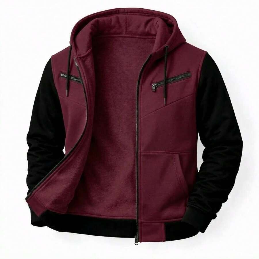 RAMAZZONI Hooded Jacket, Sweatshirt, Zippered Tracksuit, Winter Fashion - Maroon - View 1