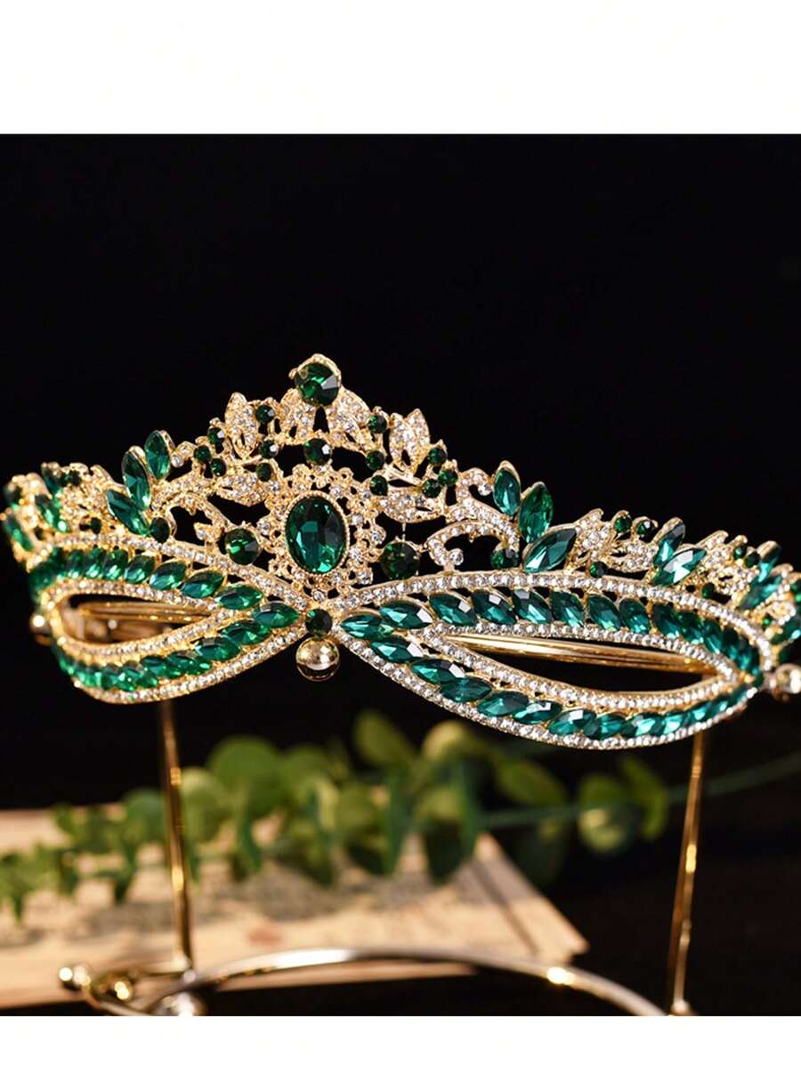 Vintage-Stil grüner Edelstein-eingelassener Kronenkopfschmuck, mit reichhaltigen grünen Edelsteinen akzentuiert mit funkelnden Strass, für einen traumhaften prinzessinnenhaften Look, geeignet für Casual, Bühnenauftritte, Partys und formelle Anlässe, Haarzubehör, Braut-Accessoires - Grün - Übersicht 1