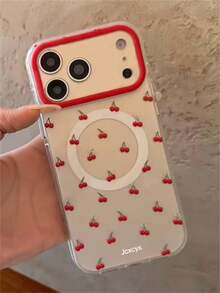 Funda de teléfono magnética con diseño de cerezas en estilo Y2K, adecuada para iPhone 17 Pro Max, 17 Pro, 17, 16 Pro Max, 16 Pro, 16, 15 Pro Max, 15 Pro, 14 Pro Max, 14 Pro, 13, 12 Pro Max, 11, 16, 15, 14 Plus, cubierta protectora brillante y de lujo con carga inalámbrica y resistente a caídas - cereza - Ver 3