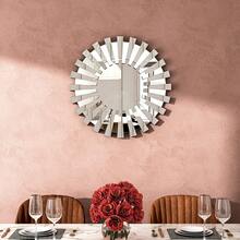 Silver Sunburst Decorative Wall Mirror, Beveled Round Accent Mirror For Living Room Accent, 24"*24" - 銀色 - 查看 3