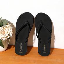 Women's Casual Daily Vacation Beach Flat Flip Flops - Black - View 6