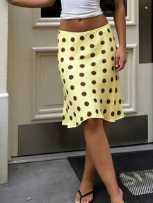 Women's Summer Polka Dot Print Chiffon Double Layer Skirt High Waist Casual Mini Skirt For Daily Wear Streetwear - Màu vàng - Xem 3