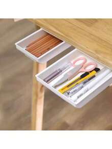 1 pieza Caja de almacenamiento estilo cajón invisible, organizador de escritorio para artículos de papelería, almacenamiento oculto en la parte inferior del escritorio del dormitorio, sin necesidad de perforar - Multicolor - Ver 1