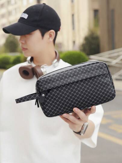 TIANDINGYU PU Clutch Bag, Men's Handbag, Monogram Pattern Clutch, Work/Travel Toiletry Bag, Commuter Bag, Gift For Boyfriend, Holiday Gift
