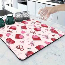 1pc Kitchen Counter Drying Mat, Absorbent Non-Slip Coffee Pad, Heat Resistant Countertop Decor For Coffee Bar, Dining Table, Multiple Styles Available - Red Heart Collage - View 4