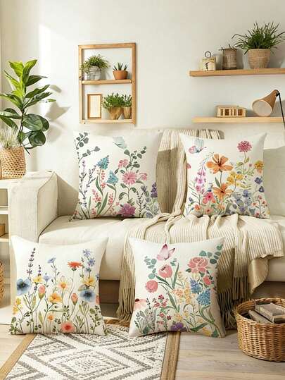 Vỏ gối trang trí phong cách Boho họa tiết hoa màu nước, họa tiết bướm thực vật cổ điển, vỏ gối mềm mại bằng vải lanh cho phòng khách, ghế sofa, phòng ngủ, trang trí nhà cửa mùa xuân.