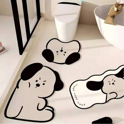 Bộ thảm chống trượt phòng tắm hình thú cưng hoạt hình, chất liệu bùn tảo cát (mềm), có thể giặt, sản xuất bằng máy, hình chữ nhật, thảm trải sàn chống trượt cao cấp | Mặt sau bằng cao su chống trượt | Hoàn hảo cho phòng tắm, nhà bếp và vòi sen, nhiều kích cỡ có sẵn [Thảm phòng tắm] [Thảm nhà tắm] [Thảm phòng tắm] Mùa thu/ Mùa đông/ Trang trí kiểu Rome/ Trang trí nhà cửa