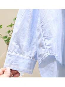 小众绿色条纹女式衬衫，早春新款宽松显瘦休闲上衣，适合春、夏、秋、冬四季穿着。 - 藍色 - 查看 5