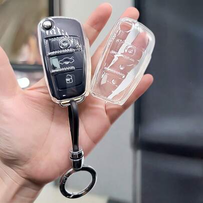 1 chiếc ốp chìa khóa xe hơi bằng TPU trong suốt mới, kèm móc khóa, phù hợp với các dòng xe Audi A3 A6 C5 C6 Q3 Q2 Q7 TT TTS R8 S3 S6 RS3 RS6 A4.