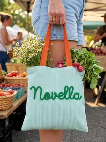 Bolsa de playa personalizada, bolso de viaje personalizado para mujer, regalo perfecto para vacaciones de verano, bolsa de lona ligera con letra bordada para la piscina, bolso personalizado - Multicolor - Ver 11