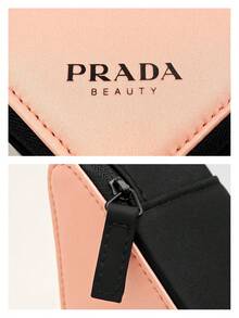 Prada 美妆三角化妆包，化妆收纳袋，光滑粉色材质，黑色包边和拉链，旅行化妆品整理包 - 黑粉紅色 - 查看 4