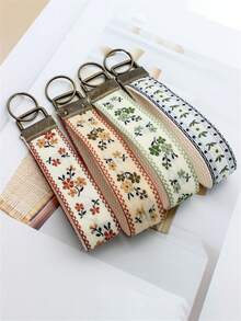 1个双面刺绣布艺钥匙扣，包包挂饰，双层缎带钥匙扣，编织挂绳钥匙扣配件，印花钥匙扣挂绳，女士汽车/包包挂绳，通用挂绳，适合作为礼物，也是一份很棒的母亲节礼物，手机挂饰 - 多色 - 查看 2