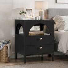 Modern Bedside Table With 2 Drawers And 1 Open Compartment, Ideal For Living Room, Bedroom And Hallway, Black, 45 X 40 X 58 Cm, 1 Unit. - Black - View 4