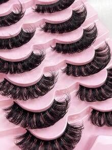 Hinarin 7对/包 DD卷翘俄罗斯假睫毛，浓密卷翘蓬松，3D仿貂毛睫毛，猫眼效果，8D纤长浓密睫毛，提拉眼部，延长加粗睫毛线，打造精致妆容 - 黑色 - 查看 3