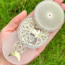 6厘米天然水晶透石膏片，白色石膏，天然透石膏石水晶圆盘，透石膏充电板 - 白色 - 查看 5