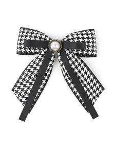 1pc Women's Black Houndstooth Faux Pearl & Rhinestone Bowknot Collar, Suitable For Daily Outings, Dates, Parties,Graduation Outfit,Disco - Black - View 1