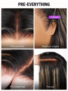 MEGALOOK 升级款 13x6 三合一™ 蕾丝前假发，真人发，挑染棕色波西米亚卷发，无胶耳到耳蕾丝前假发，自然黑色透明蕾丝，中号假发帽带抽绳，预剪漂白发结，预拔毛发际线，女士真人发假发 - S1/4/27 - 查看 5