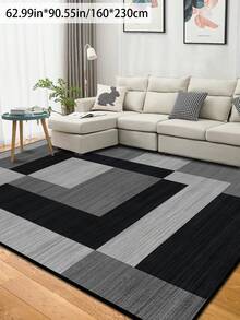 1pc Geometric Textured Pattern Rug, Black White Gray Printed Polyester Rectangular Easy Care Washable Area Carpet, Suitable For Living Room, Hallway, Bedside, Sitting Room, Bedroom, Office, Kitchen, Farmhouse Home Decor - Multicolor - View 27